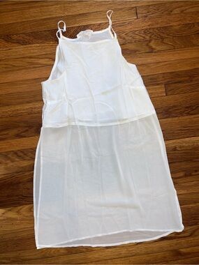 BCBGeneration White Sheer Shirt, Spaghetti strap with Linen top Size Small